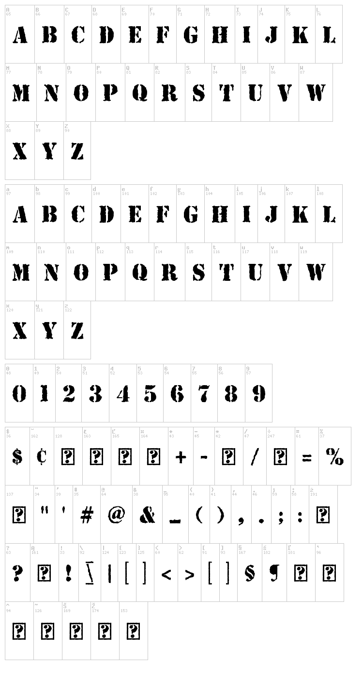 Top Secret font map